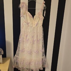 Lulu's Cream and Pink Floral Dress